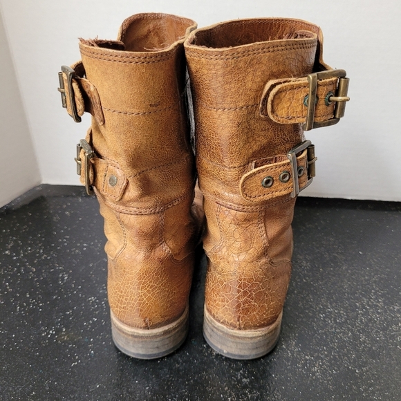 ALLSAINTS Spitalfields Damisi Buckles Brown Crackled Leather Military Boots - Picture 4 of 7